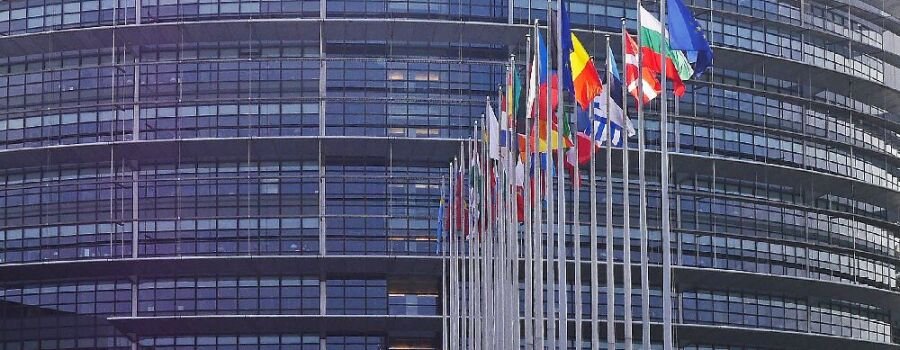 Flaggen vor dem EU-Parlament in Straßburg.