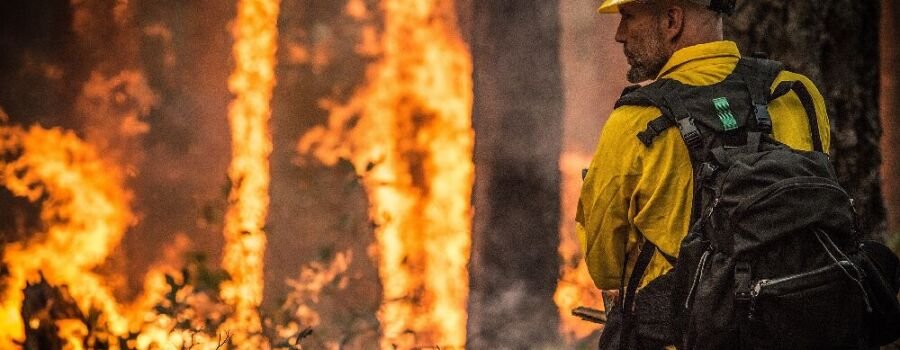 Ein Feuerwehrmann beim Löschen eines Waldbrandes (Symbolbild).